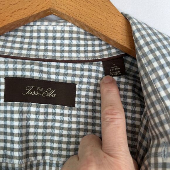 Tasso Elba Plaid Long Sleeve 100% Cotton Button Front Shirt Size Large - Picture 6 of 9